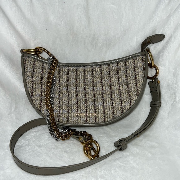 Charles & Keith Handbags - Charles & Keith half moon tweed shoulder bag